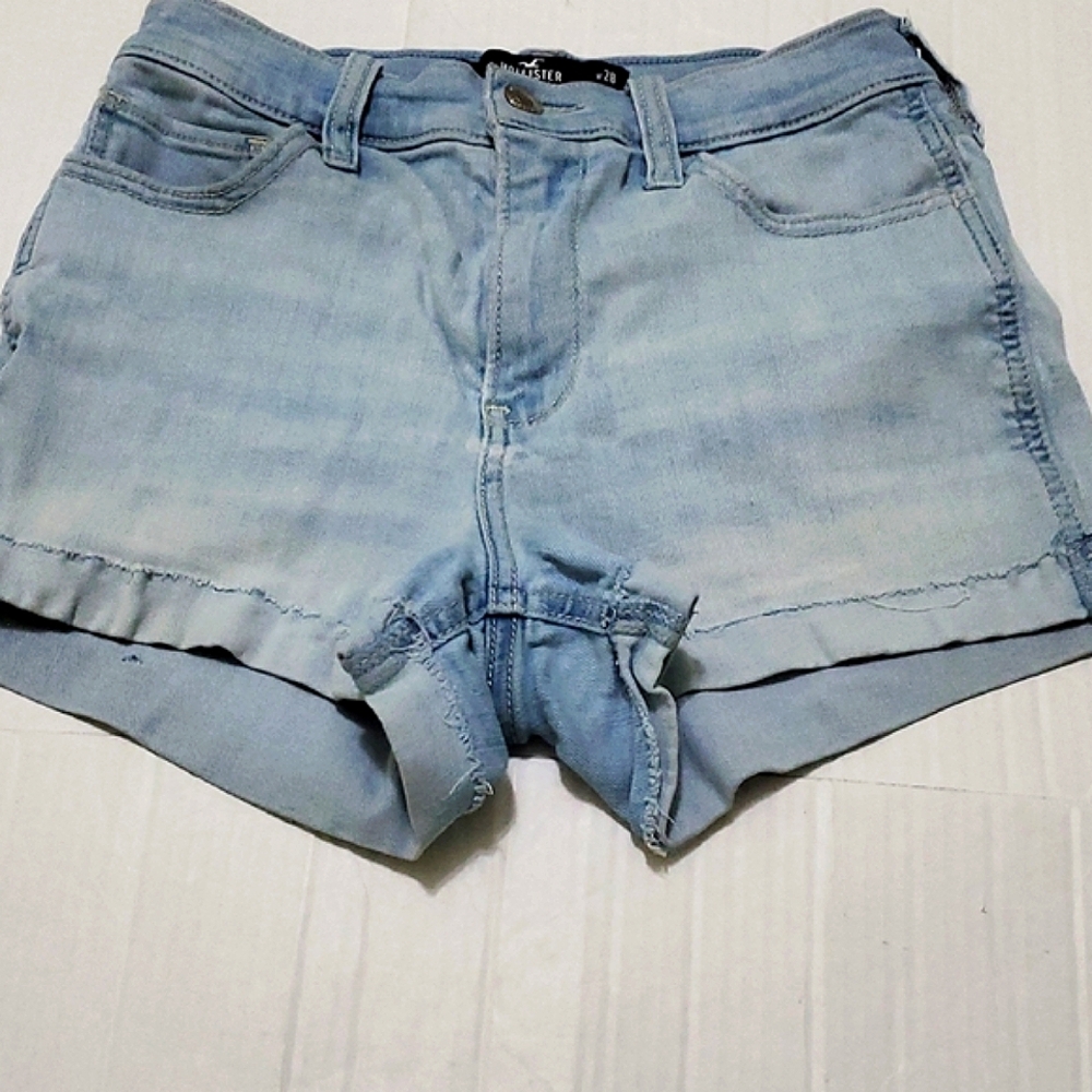 Hollister Light Wash High Rise Summer Beach Essential Denim Shorts 28